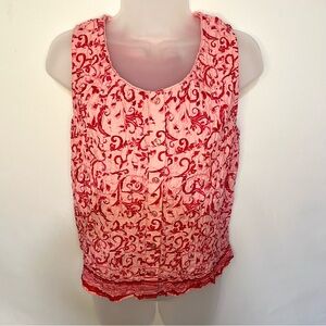 Vintage XL Faded Glory Sleeveless Button Top Smocked Pink Red Shirred Cotton